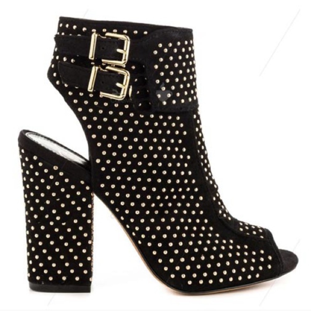 Jessica Simpson Black Suede and Gold Studded Heeled Ankle Boots